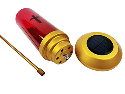 Solar Cross Cemetery Candle Holder and Lamp - Grave Lights for Cemetery, Red Solar Memorial Light for Outdoor Grave Decor