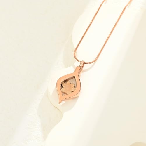 The Eye of My Heart Paw Print Urn Necklace for Ashes | stainless steel cremation jewelry, holds pet human ashes, paw print memorial urn pendant, leak-proof sealed design, unisex - color: Rose gold