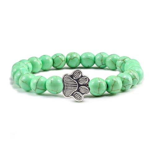 POYAMUSE Lovely Pet Paw Turquoise Beaded Strand Bracelet for Women Men Pet Memorial Jewelry, Cute Dog Cat Paw, Colorful Turquoise Beads - color: pale green