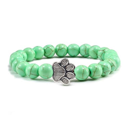 POYAMUSE Lovely Pet Paw Turquoise Beaded Strand Bracelet for Women Men Pet Memorial Jewelry, Cute Dog Cat Paw, Colorful Turquoise Beads - color: pale green