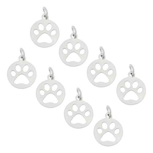 UNICRAFTALE 20Pcs Cute Dog Paw Print Charm 14Mm Flat Round Stainless Steel Charm Pendants, Puppy Pet Animal Footprint for DIY Necklace Jewelry Making