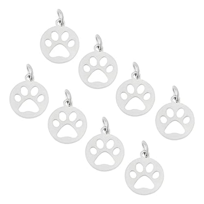 UNICRAFTALE 20Pcs Cute Dog Paw Print Charm 14Mm Flat Round Stainless Steel Charm Pendants, Puppy Pet Animal Footprint for DIY Necklace Jewelry Making