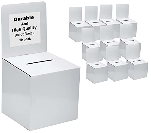 White Raffle Ticket Donation Collection Ballot Box Reusable Sturdy thick Cardboard Box with Slot comment Suggestion Box With Removable Header 6H x 6W x 6D, Display area 6H x 6W(10 pack) - color: Variety
