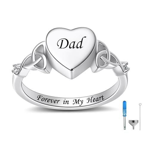 Heart Cremation Ring for Ashes: Forever in My Heart Carved Urn Keepake Rings Memorial Jewelry for Family and Father - size: 10