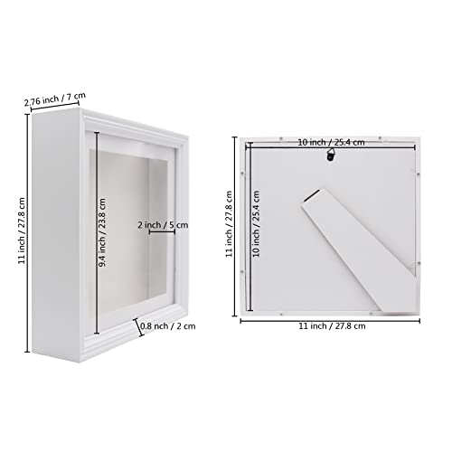 10x10 Shadow Box Frame, 3D Display Case, White, 2" Depth - size: 10x10