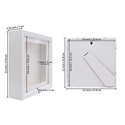 10x10 Shadow Box Frame, 3D Display Case, White, 2" Depth - size: 10x10