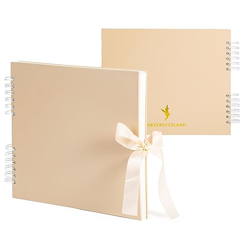 Never Ever Land Scrapbook Album – 12x10 Champagne Scrap Book. Scrapbooking Supplies, Memory Book, Wedding Guest Book, Photo Album, Baby Shower Gifts, Valentines, Engagement Gifts, and Anniversary - color: Champagne