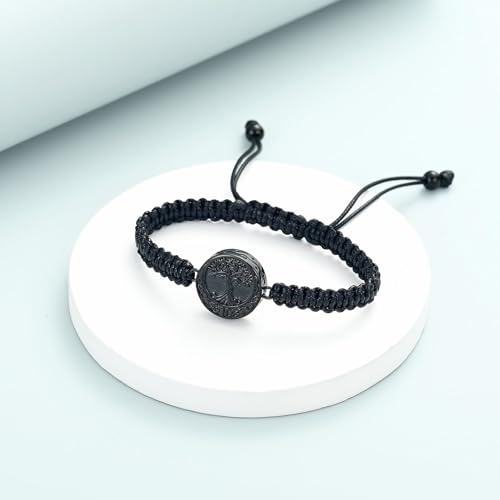 Urn Bracelet for Ashes Tree of Life Cremation Jewelry Adjustable Keepsake Bracelet Memorial Jewelry tainless Steel Ashes Pendant for Women Men - color: black