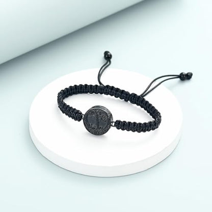 Urn Bracelet for Ashes Tree of Life Cremation Jewelry Adjustable Keepsake Bracelet Memorial Jewelry tainless Steel Ashes Pendant for Women Men - color: black