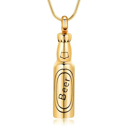 Oinsi Beer Bottle Cremation Jewelry for Ashes Stainless Steel Cylinder Tube Memorial Urn Necklace Keepsake Pendant Jewelry for Human Ashes with Filling Kits - color: A-Gold
