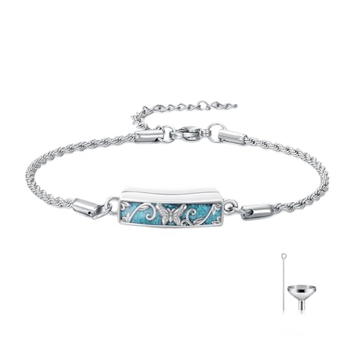 YYB Urn Bracelet for Ashes Hummingbird/Dragonfly/Butterfly/Sunflower Turquoise Locket Bracelet Cremation Memorial Jewelry Mothers Day Gifts for Women - color: Butterfly