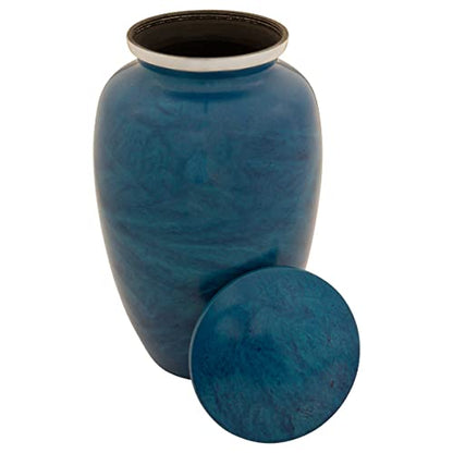 Monet Cremation Urn for Ashes, Aluminum, Blue Urn, Adult Sized Cremation Urn, 10.5 Inches High - color: Blue