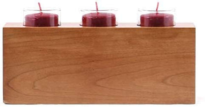 Personalized Memorial Sympathy Votive Funeral Candle Holder Cherry Wood Keepsake Gift Ideas for Loved One (10" Long Three Candle Holder) - size: 10" Long Three Candle Holder