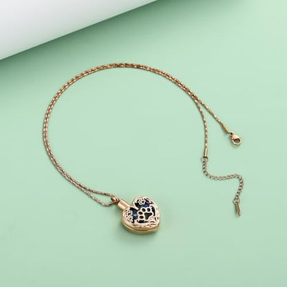 Yinplsmemory Pet Urn Necklace Pendant Jewelry for Dog Cat Memorial Crystal Heart Cremation Jewelry with Paw Print Ashes Keepsake Funeral Jewelry - color: Rose gold-blue