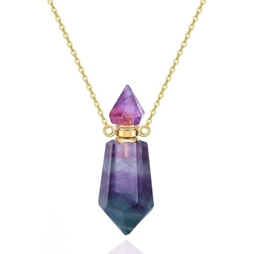 Cremation Jewelry Urn Necklaces for Ashes for Women Men, Natural Crystal Stone Memorial Keepsake Pendant Urn Locket for Human Ashes Holder - color: Purple Green