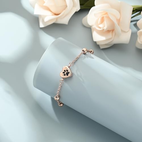 shajwo Pet Cremation Jewelry Paw Print Heart Urn Bracelet for Ashes - color: Rose Gold