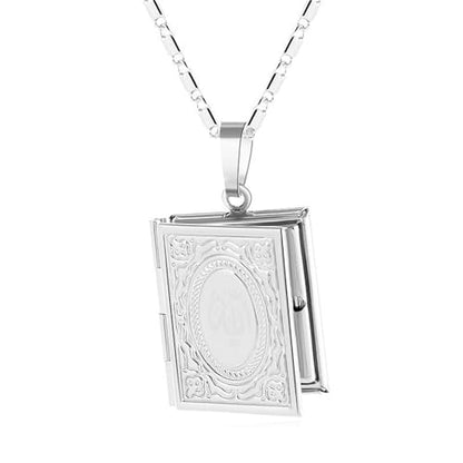 Gold Plated Photo Book Necklace for Husband Wife Exquisite Fashion In Memory Pendant Necklace Couple Best Friend Father Mother Jewelry Gift - color: Silver