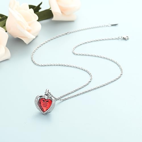 shajwo Angel Wing Heart Urn Ashes Necklace for Women Men | Cremation Jewelry,Birthstone Necklace of Loved One,Memorial Pendant for Human Pet - color: Silver-Red