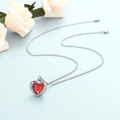 shajwo Angel Wing Heart Urn Ashes Necklace for Women Men | Cremation Jewelry,Birthstone Necklace of Loved One,Memorial Pendant for Human Pet - color: Silver-Red