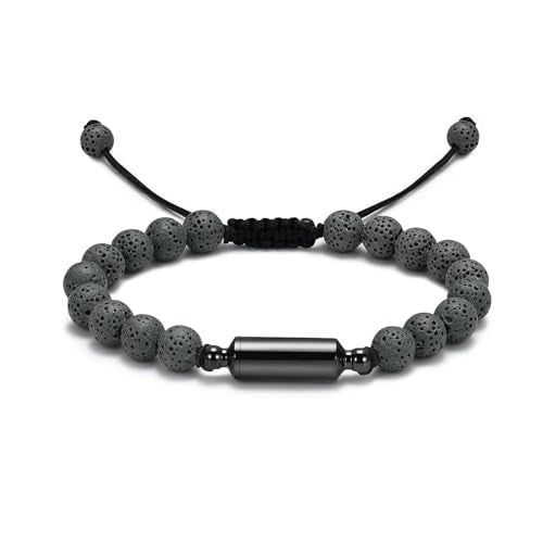 Hearbeingt Cylinder Cremation Bracelet for Ashes Adjustable Rope Urn Bangle - color: B-Black grey
