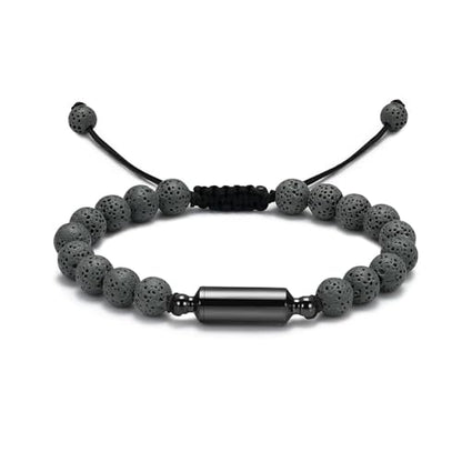 Hearbeingt Cylinder Cremation Bracelet for Ashes Adjustable Rope Urn Bangle - color: B-Black grey