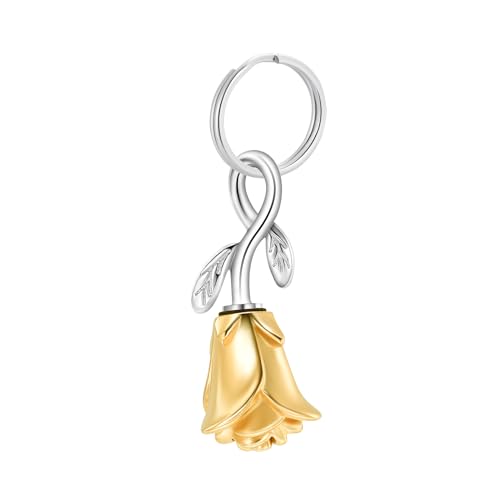 constantlife Rose Flower Urn Keychain Cremation Jewelry for Ashes, Stainless Steel Memorial Pendant Gift Funeral Keepsake - color: Golden