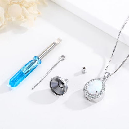 Urn necklace for Ashes 925 Sterling Silver Opal/Turquoise/Moonstone/Moss agate Pendant Cremation Memory Jewelry Keepsake Gifts for Women - style: Custom