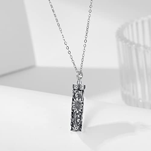 Sterling Silver Flower Tree Life Cremation Urn Necklace for Women - color: Cylin *Sunfl. 1
