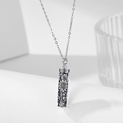 Sterling Silver Flower Tree Life Cremation Urn Necklace for Women - color: Cylin *Sunfl. 1