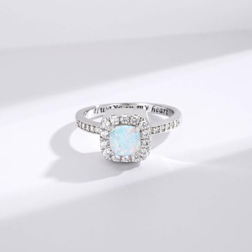 925 Sterling Silver Cremation Urn Ring for Women Memorial Ashes Keepsake Jewelry to Honor Loved Ones - color: White opal