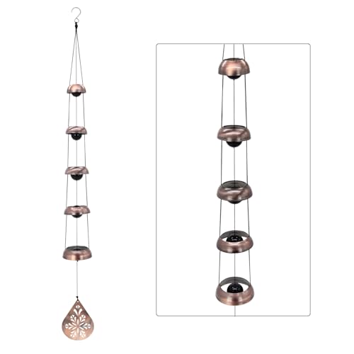 36" Copper Temple WindChimes with 5 Bells, Feng Shui Wind Bells for Outside | Memorial Wind Chime Sympathy Gift with Unique Teardrop Mandala Sail, Decorative Garden Decor for Yard Patio - size: Geometric Mandala