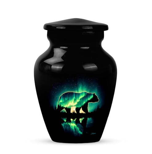 Polar Bear Cremation Urns for Human Ashes - Aurora Borealis Urn - Black Funeral Urns for Human Ashes Adult Female - Cremation Urn for Women - Funeral Keepsake for Adult Women (Size - 3 Inch) - color: Keepsake Urns for Human Ashes, size: 3 INCH