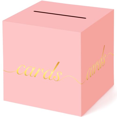 Pink Card Box Gold Foil Wedding Favors Gift Card Boxes Post Box Receiving Money Box Holder for Wedding Reception, Baby Showers, Anniversary, Birthday Party, Retirement, Graduation Envelope Holder - color: Pink and Gold