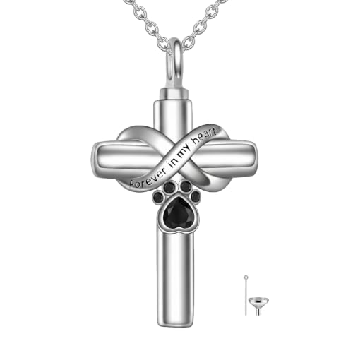 Cross Pet Urn Necklace Sterling Silver Infinity Pet Ashes Pendant - color: Silver-Dog. Black Zircon