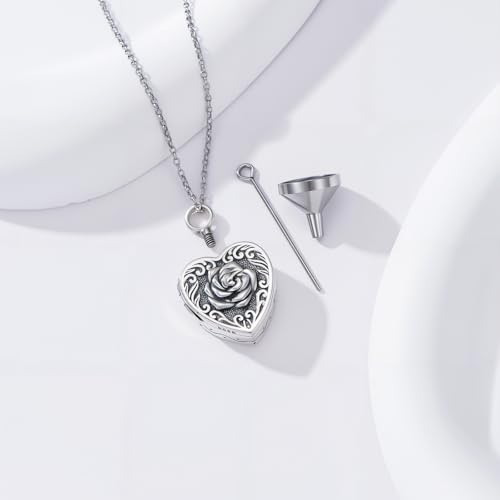 PELOVNY Urn Necklaces for Ashes of Loved Ones 925 Sterling Silver Personalized Heart Locket Urn Necklace Cremation Keepsake Memorial Jewelry Gifts for Women Men - color: Rose Locket Urn