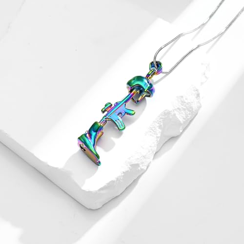 Cremation Jewelry Military Shoes Hats Guns Urn Necklace for Ashes Stainless Steel Military Equipment Pendant Memorial Necklaces Ash Holder for Human Pets Keepsake Jewelry of Loved Ones with Fill Tool - color: Rainbow