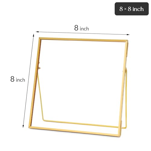 REDHUGO Double Glass Frame for Pressed Flowers, Square, Gold, 8x8 Inches - color: Gold, size: 8L" x 8W"