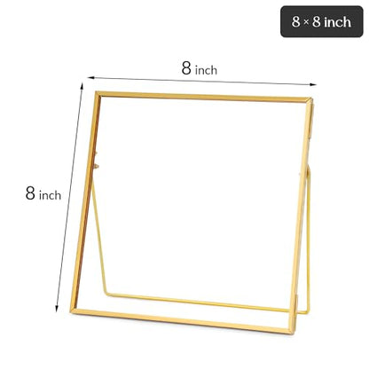 REDHUGO Double Glass Frame for Pressed Flowers, Square, Gold, 8x8 Inches - color: Gold, size: 8L" x 8W"
