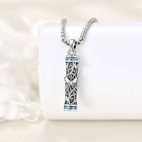 Urn Necklaces for Ashes Sterling Silver Cylinder Memorial Pendant for Loved Ones Keepsake Cremation Jewelry Gifts for Women Men - style: Butterfly
