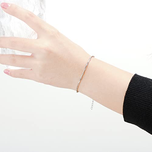 Morse Code Bracelets for Women, Gold Silver Stainless Steel Beads Bracelets - style: Always and forever-Silver