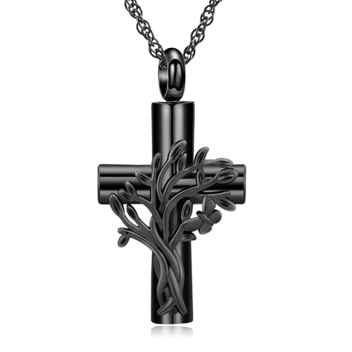 shajwo Tree of Life Cross Urn Necklace for Ashes - color: Black