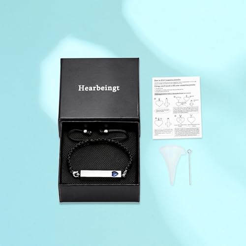 Hearbeingt Crystal Heart Cremation Jewelry Bar Urn Bracelet for Ashes - color: Silver-Blue stone
