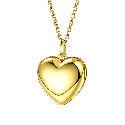 Bestyle Sterling Silver Heart Locket Necklace for Women, Dainty Cute Small Heart Locket Pendant in Gold/Rose Gold/Silver, Love Statement Jewelry Gift for Mother Wife - color: A0. Plain Bold Heart-Gold-Locket Only, NO Custom