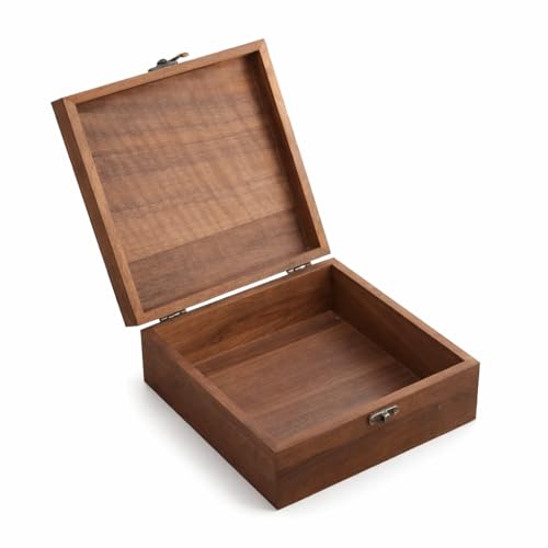 Walnut Wood Storage Box with Metal Lock, Handmade Wooden Keepsake Organizer for Jewelry, Desk, Home Decor & Gift (7.48" x 7.48" x 3.07") - size: Walnut Box-GCHT-19*19cm