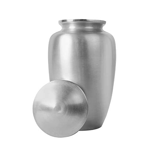 Lightnpro Decorative Cremation Urn for Human Ashes - Beautiful Elegant Hand Engraved Funeral Memorial with Secure Screw-Top Lid for Your Loved Ones Remains with Elegant Finish- 10 Inch Silver - size: 10" Plain