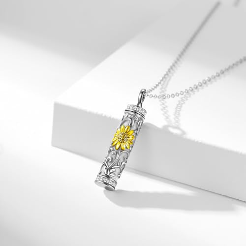 Sterling Silver Flower Tree Life Cremation Urn Necklace for Women - color: Cylin *Sunfl. 1 (Zir GP)