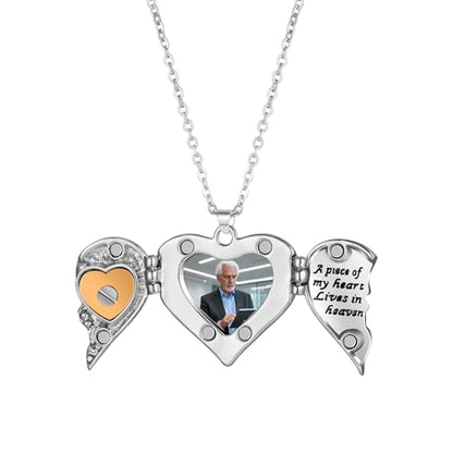 MeiceM Heart Crystal Urn Necklace for Ashes A Piece Of My Heart Lives In Heaven Cremation Jewelry Angel Wings Memorial Keepsake Pendant - color: Silver Blue