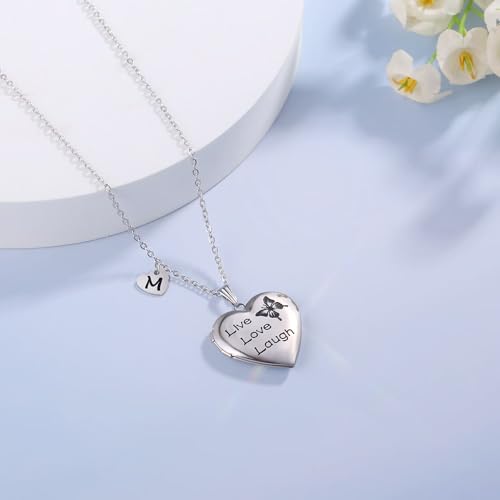MUERDOU Butterfly Locket Necklace that Holds Pictures Initial Alphabet Letter Heart Shaped Photo Memory Locket Pendant Necklace - style: E