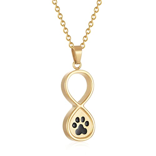 Infinity Pet Urn Necklace for Ashes Dog Cat Paw Print Eternal Love Cremation Jewelry Keepsake Ashes Necklace Stainless Steel Memorial Urn Pendant Necklace Infinite Shape Funeral Urn Necklace - color: Gold