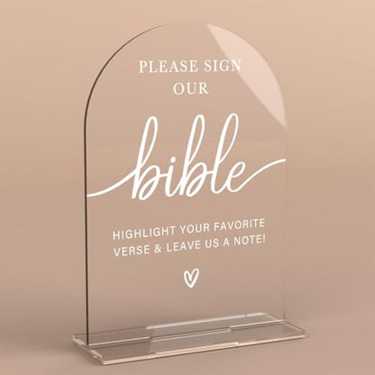 Acrylic Wedding Sign Wedding Signs for Ceremony Please Sign Our Bible Sign for Wedding Modern Calligraphy Arch Acrylic Table Top Sign for Wedding Reception and Event Party Table - color: Please Sign Our Bible